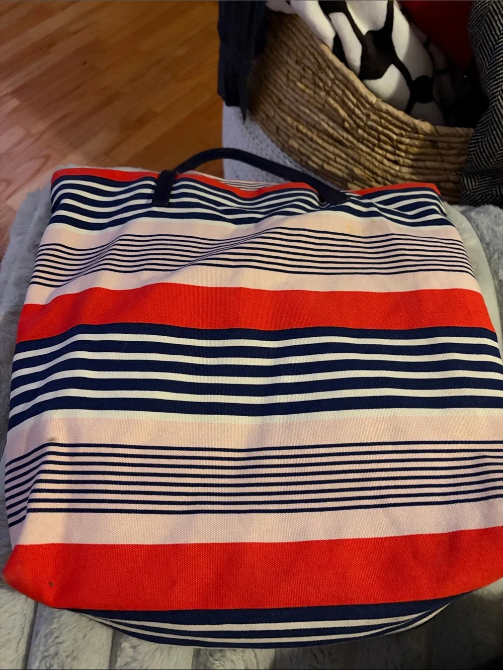 Kate Spade Blue Red & Pink Canvas Tote Bag